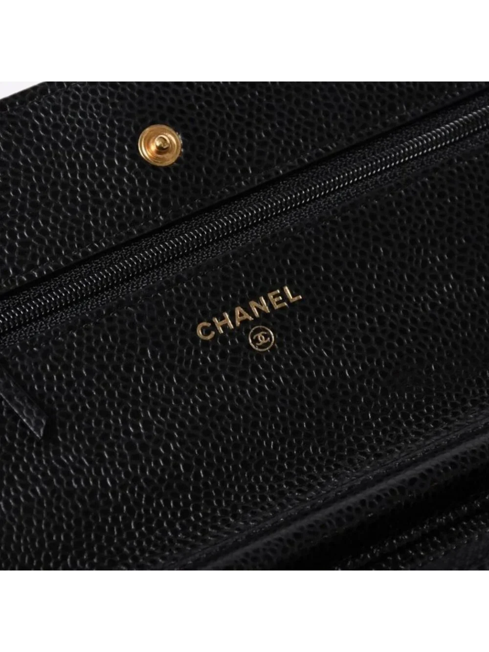 Chanel Chain Wallet CC Logo Caviar Leather Black Gold Shoulder Bag